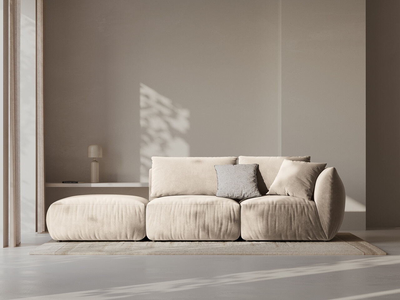 Canapea modulara 3 locuri cotiera stanga, Chris-184, Micadoni Home, 315x100x80 cm, catifea, ecru Canapele